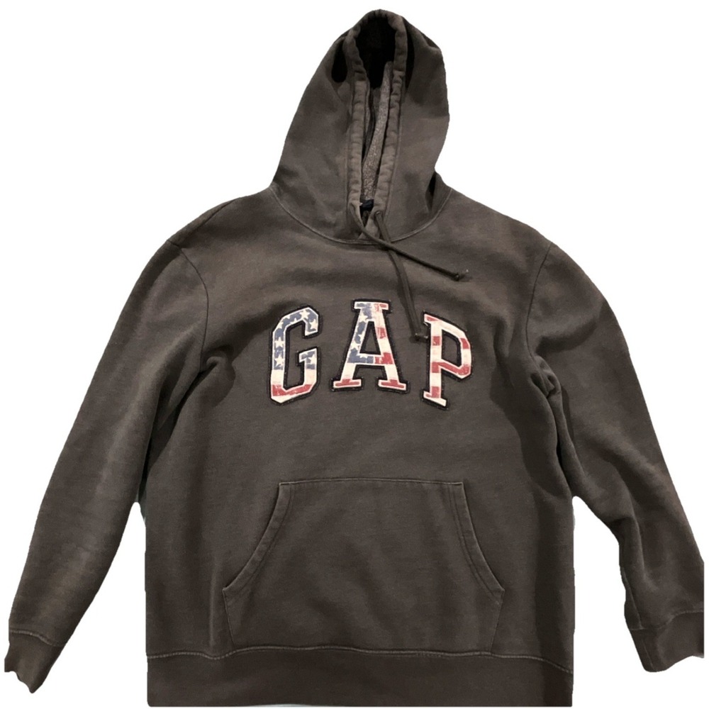 Gap Men's Brown‎ Fleece Logo Hoodie Pullover Drawstring Kangaroo Pocket Size L
